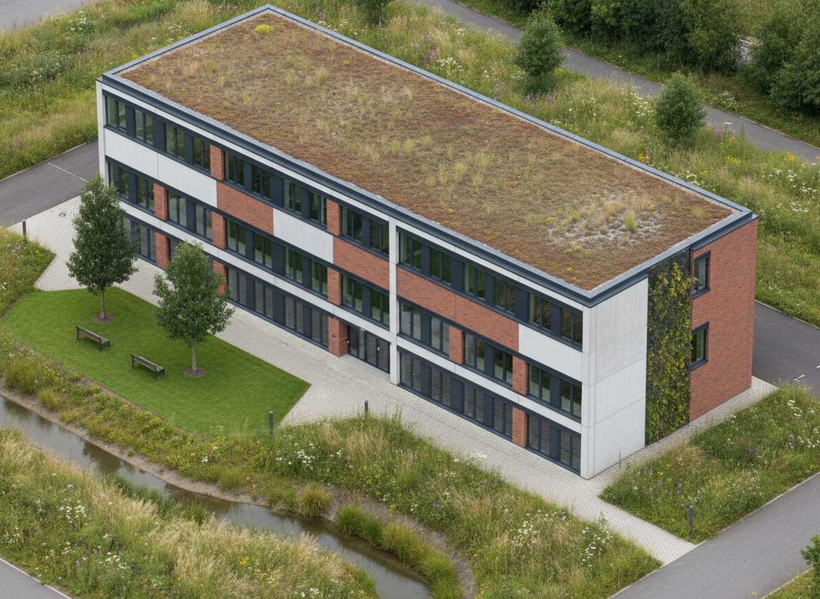 Illustration d’un bâtiment d’entreprise avec solutions nature